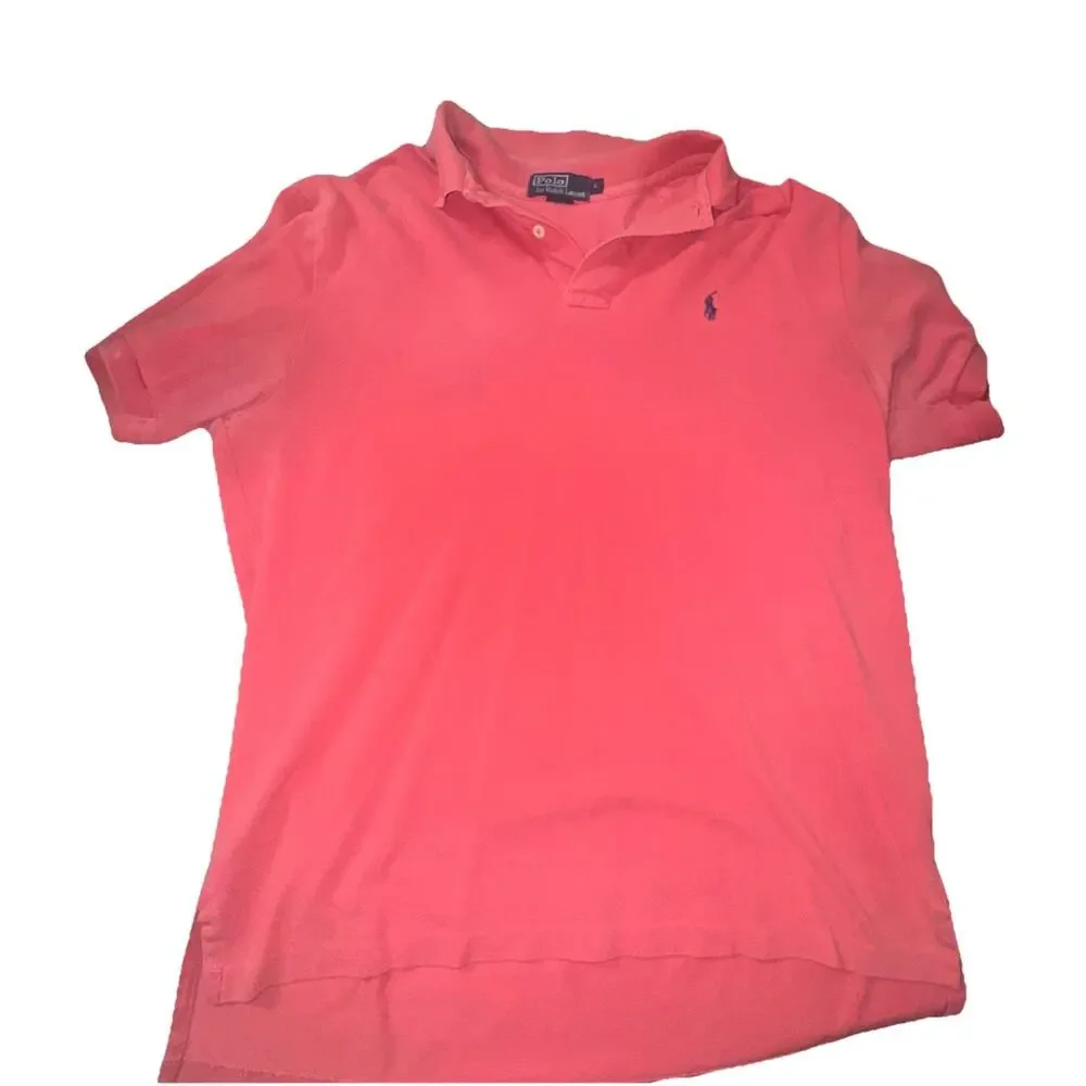 Men’s Polo Ralph Lauren Peach Polo Size Large Navy Pony (A30)